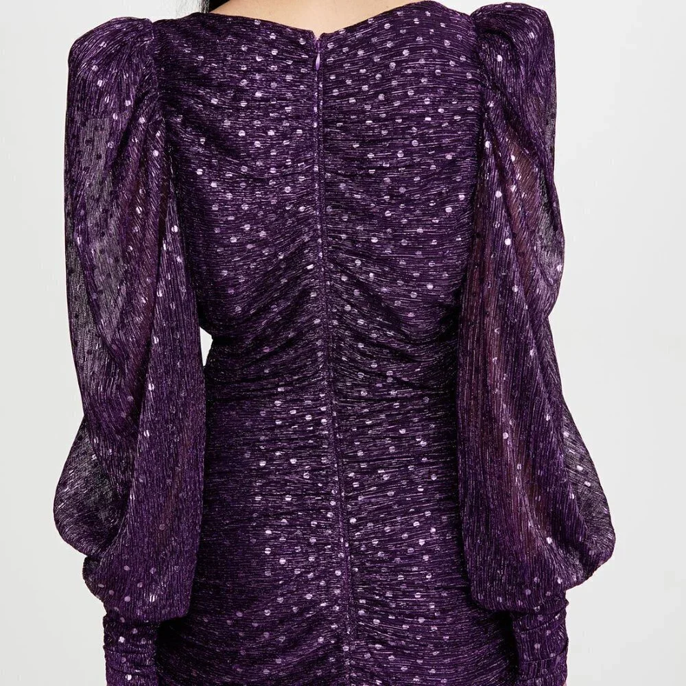 NWT For Love & Lemons purple polka dot mini holiday dress, XS - Picture 7 of 13